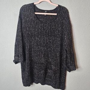 GNW Womens Plus 2X Black Sweater Silver Tinsel Sparkle Threading Oversized
